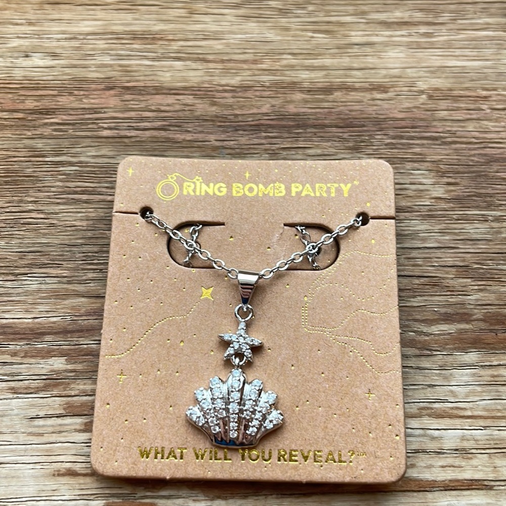 Bomb party necklace:lab created white topaz on a triple rhodium pendant an chain